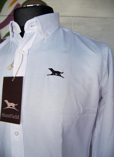 camisa blanca oxford algodon caza detalle perrito