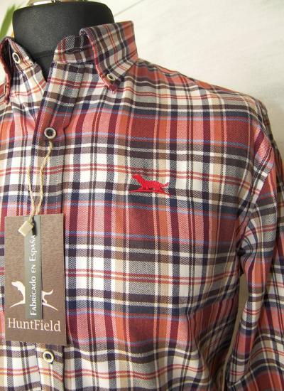 camisa caballero cuadros granate caza