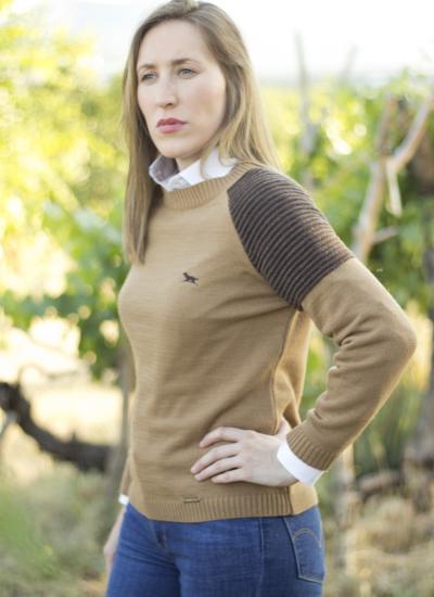 jersey mujer hombreras camel caza huntfield